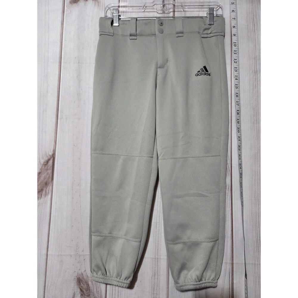 Adidas Baseball Pants Youth Small Gray AEROREADY Double Knee Cuffed Pockets